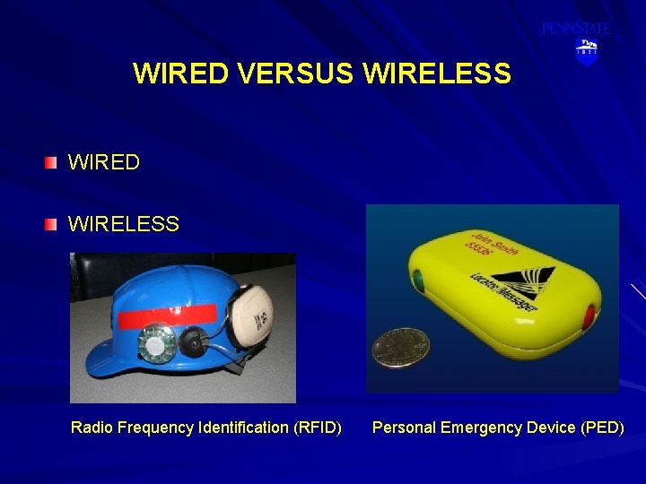 WIRED VERSUS WIRELESS WIRED WIRELESS Radio Frequency Identification (RFID) Personal Emergency Device (PED) 