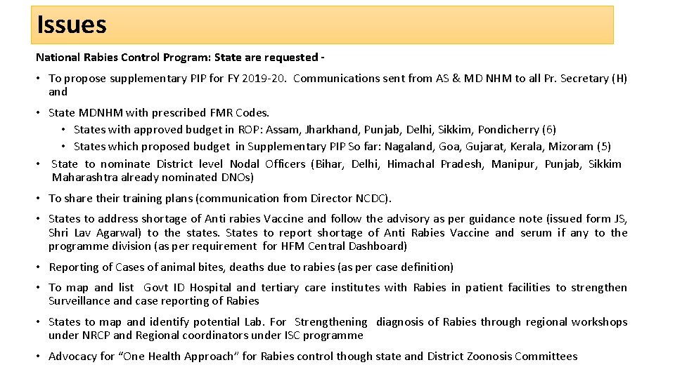 Issues National Rabies Control Program: State are requested - • To propose supplementary PIP