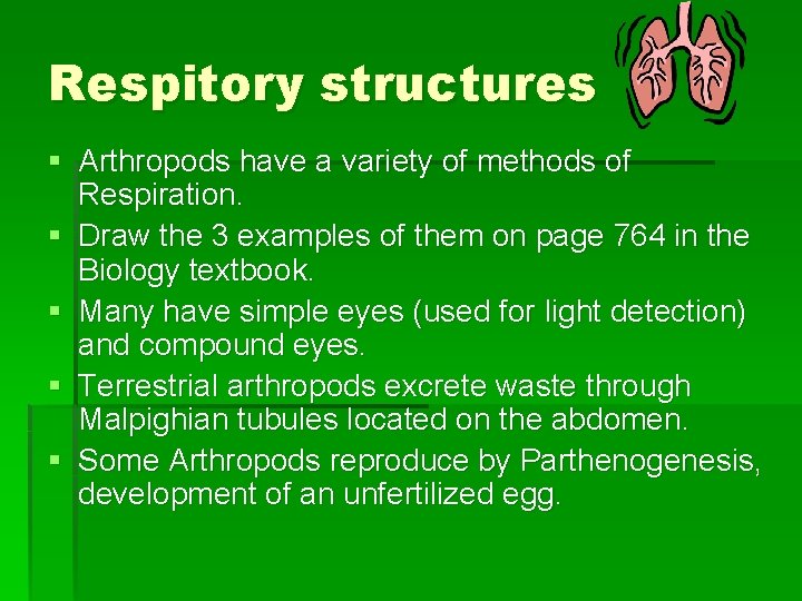 Respitory structures § Arthropods have a variety of methods of Respiration. § Draw the