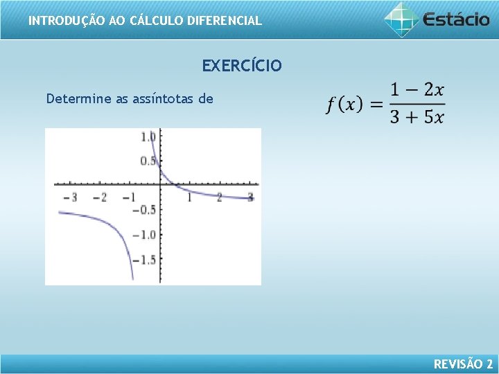 INTRODUÇÃO AO CÁLCULO DIFERENCIAL EXERCÍCIO Determine as assíntotas de REVISÃO 2 