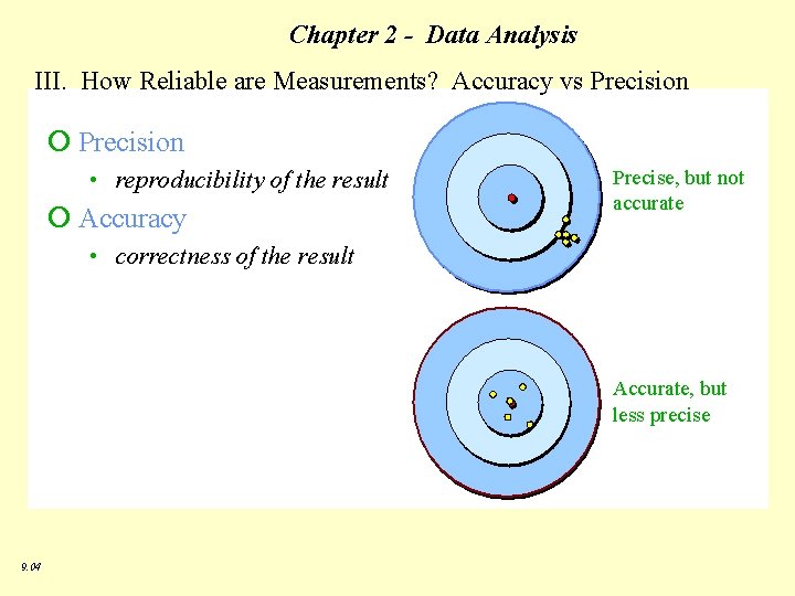  Chapter 2 - Data Analysis III. How Reliable are Measurements? Accuracy vs Precision