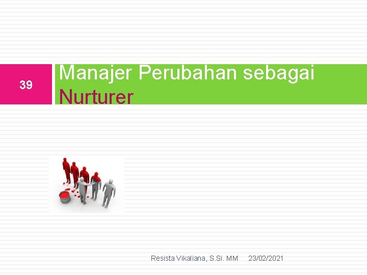 39 Manajer Perubahan sebagai Nurturer Resista Vikaliana, S. Si. MM 23/02/2021 