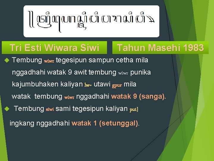 Tri Esti Wiwara Siwi Tahun Masehi 1983 Tembung wiwr tegesipun sampun cetha mila nggadhahi