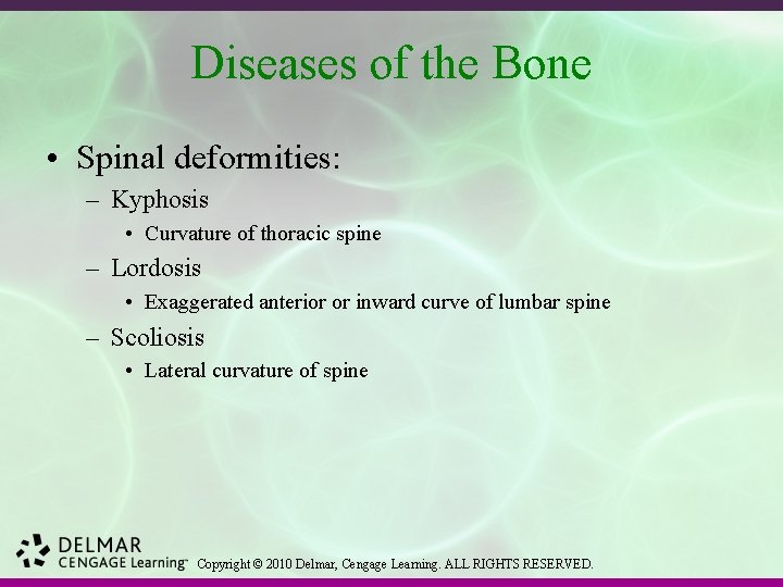 Diseases of the Bone • Spinal deformities: – Kyphosis • Curvature of thoracic spine