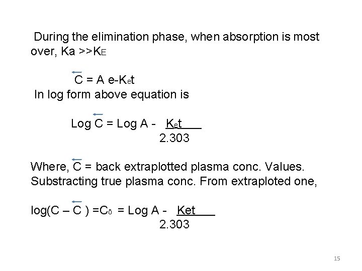During the elimination phase, when absorption is most over, Ka >>KE C = A