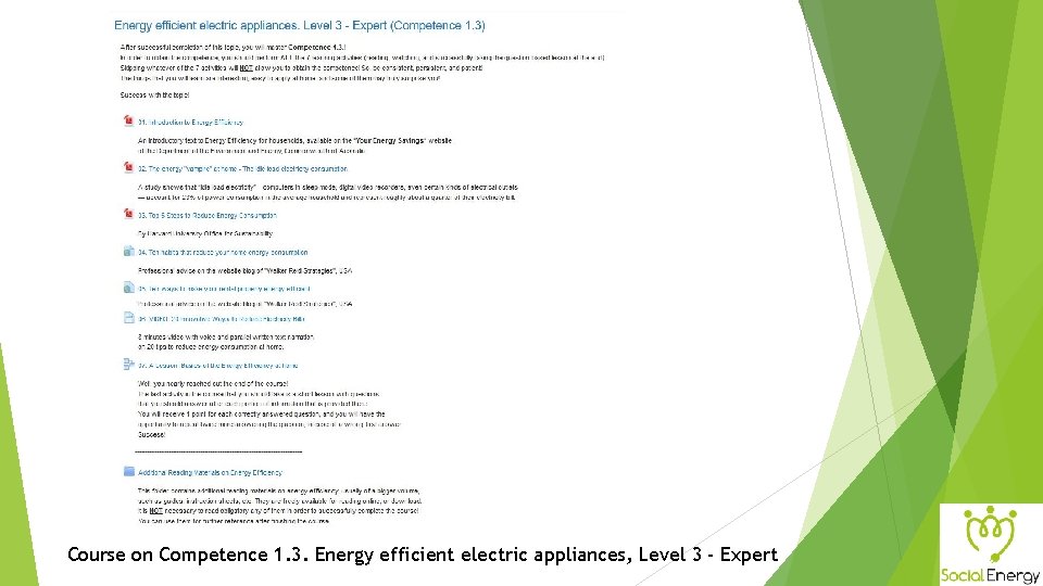 Course on Competence 1. 3. Energy efficient electric appliances, Level 3 - Expert 