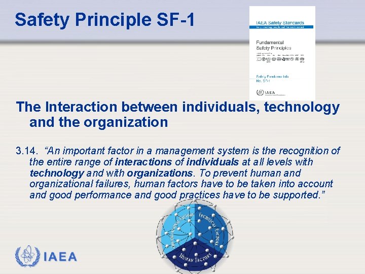 Safety Principle SF-1 The Interaction between individuals, technology and the organization 3. 14. “An