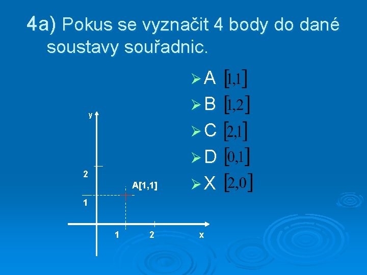 4 a) Pokus se vyznačit 4 body do dané soustavy souřadnic. ØA ØB y