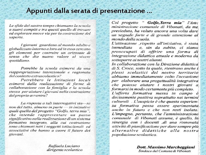 Appunti dalla serata di presentazione … 14 