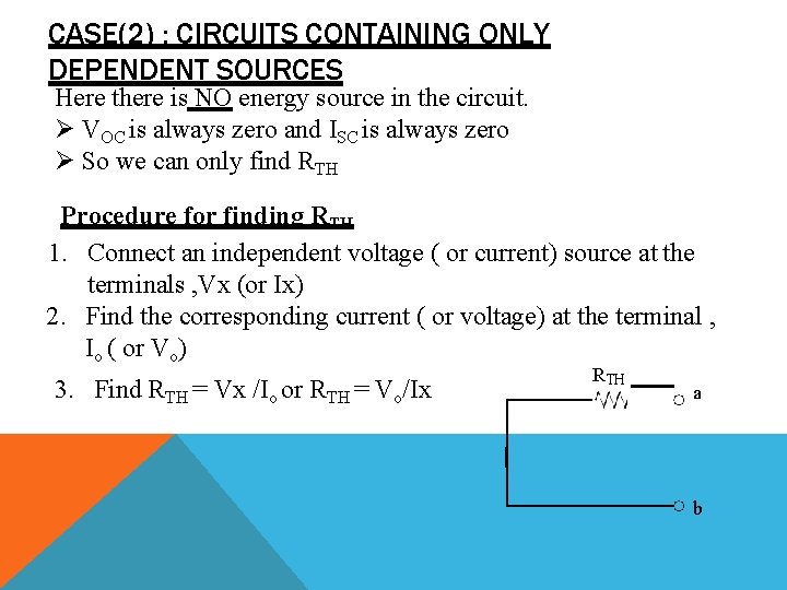 CASE(2) : CIRCUITS CONTAINING ONLY DEPENDENT SOURCES Here there is NO energy source in