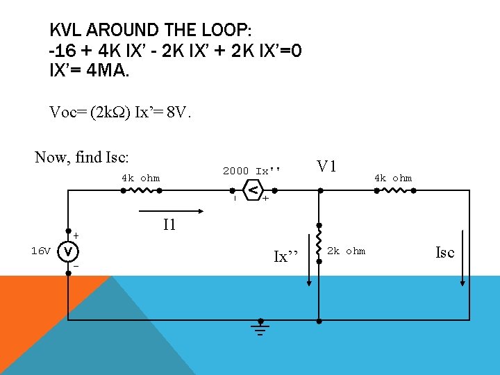 KVL AROUND THE LOOP: -16 + 4 K IX’ - 2 K IX’ +