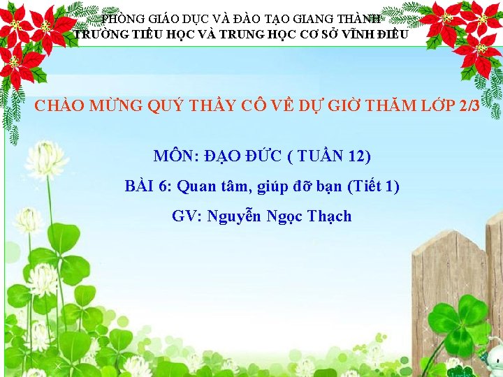 PHÒNG GIÁO DỤC VÀ ĐÀO TẠO GIANG THÀNH TRƯỜNG TIỂU HỌC VÀ TRUNG HỌC