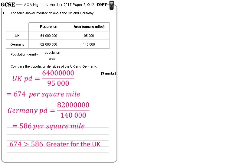 AQA Higher: November 2017 Paper 2, Q 12 1 The table shows information about