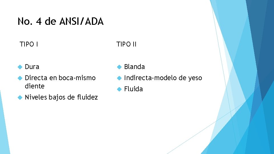 No. 4 de ANSI/ADA TIPO II Dura Blanda Directa en boca-mismo diente Indirecta-modelo de
