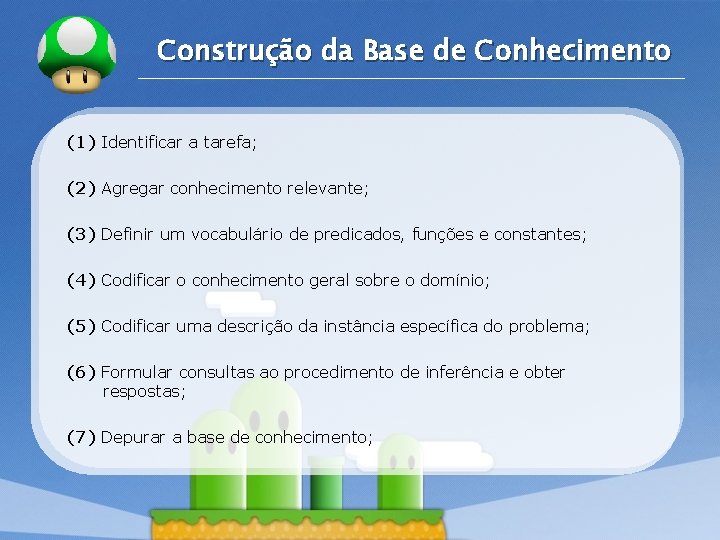 LOGO Construção da Base de Conhecimento (1) Identificar a tarefa; (2) Agregar conhecimento relevante; LOGO Construção da Base de Conhecimento (1) Identificar a tarefa; (2) Agregar conhecimento relevante;