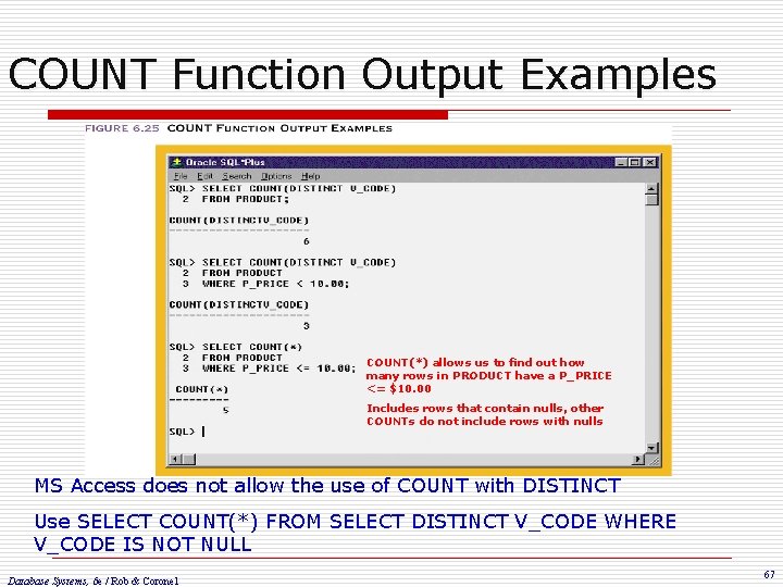 COUNT Function Output Examples COUNT(*) allows us to find out how many rows in