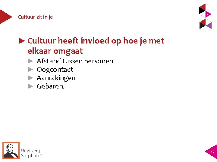 Cultuur zit in je ► Cultuur heeft invloed op hoe je met elkaar omgaat