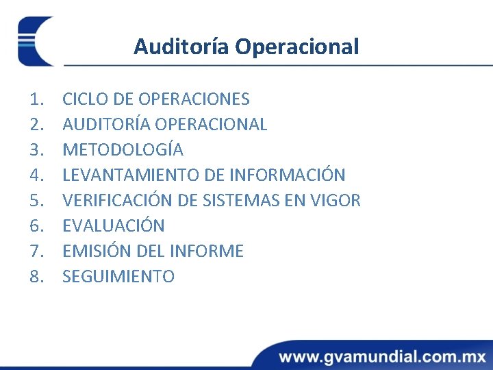 Auditoría Operacional 1. 2. 3. 4. 5. 6. 7. 8. CICLO DE OPERACIONES AUDITORÍA