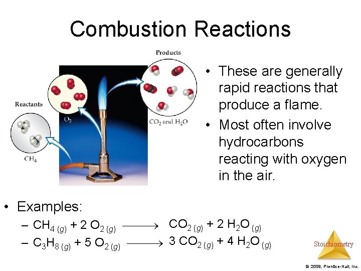 Combustion Reactions • These are generally rapid reactions that produce a flame. • Most