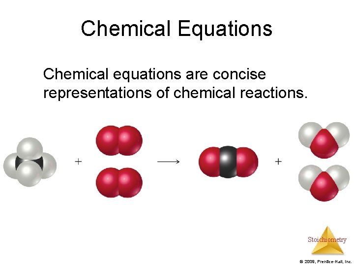 Chemical Equations Chemical equations are concise representations of chemical reactions. Stoichiometry © 2009, Prentice-Hall,