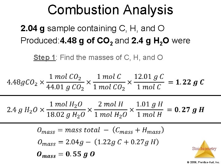 Combustion Analysis 2. 04 g sample containing C, H, and O Produced: 4. 48