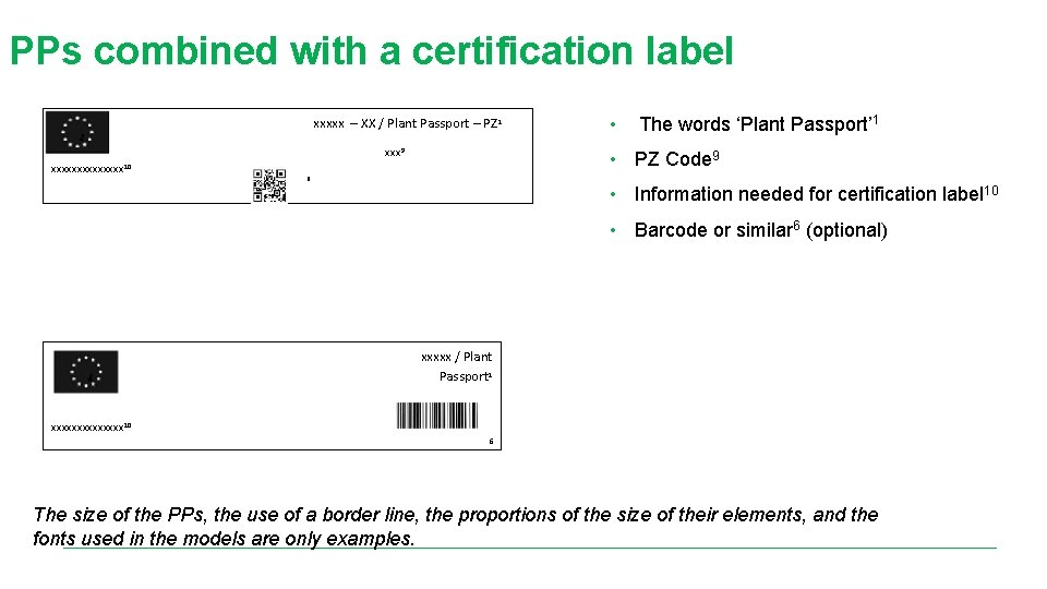 PPs combined with a certification label xxxxx – XX / Plant Passport – PZ