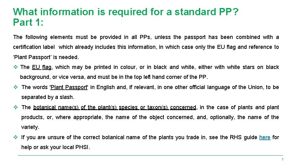 What information is required for a standard PP? Part 1: The following elements must