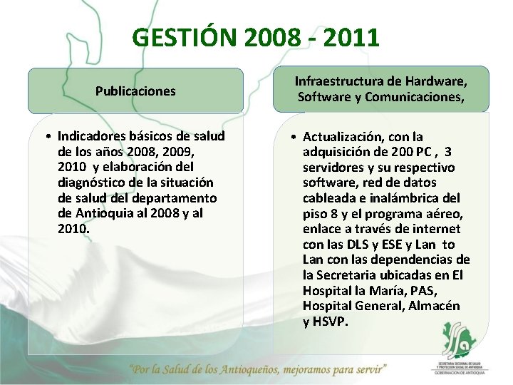 GESTIÓN 2008 - 2011 Publicaciones • Indicadores básicos de salud de los años 2008,