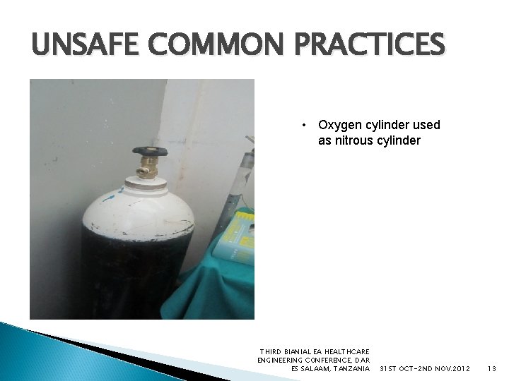 UNSAFE COMMON PRACTICES tesssss • Oxygen cylinder used as nitrous cylinder THIRD BIANIAL EA