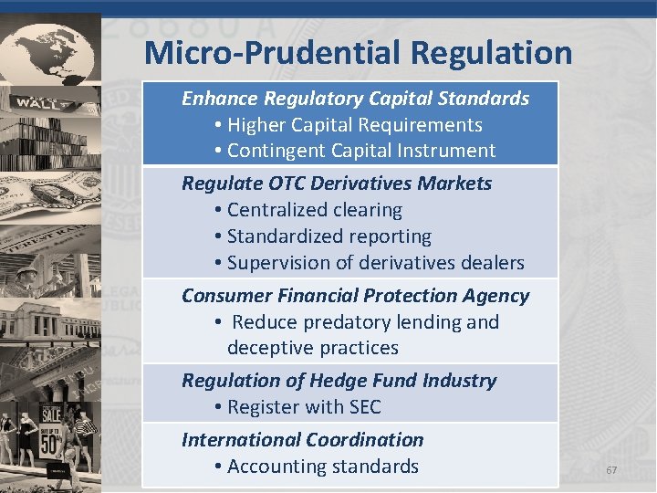 Micro-Prudential Regulation Enhance Regulatory Capital Standards • Higher Capital Requirements • Contingent Capital Instrument