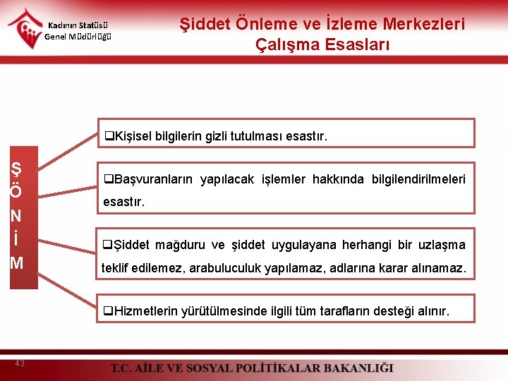 Kadının Statüsü Genel Müdürlüğü Şiddet Önleme ve İzleme Merkezleri Çalışma Esasları q. Kişisel bilgilerin