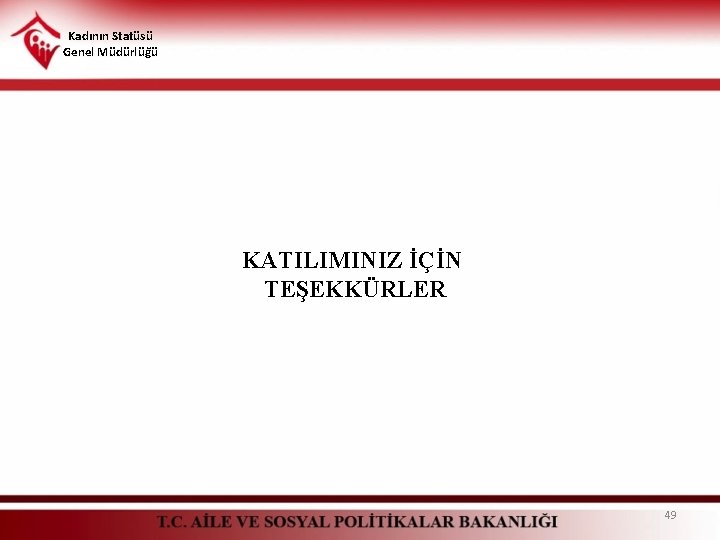 Kadının Statüsü Genel Müdürlüğü KATILIMINIZ İÇİN TEŞEKKÜRLER 49 