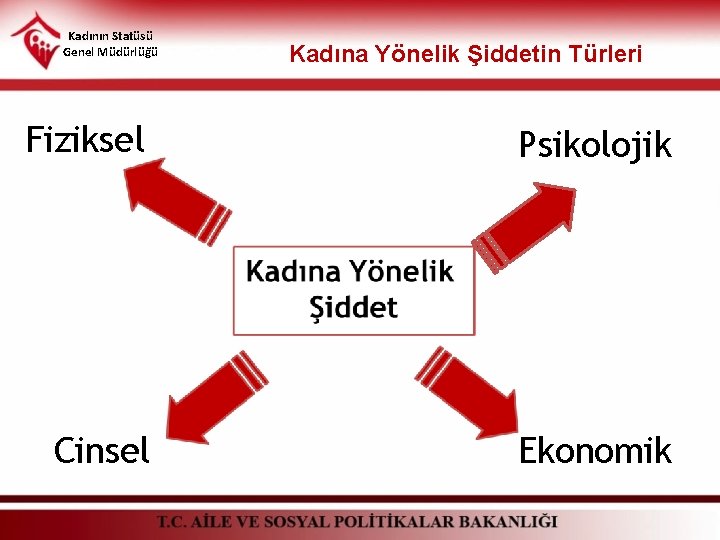 Kadının Statüsü Genel Müdürlüğü Kadına Yönelik Şiddetin Türleri Fiziksel Psikolojik Cinsel Ekonomik 