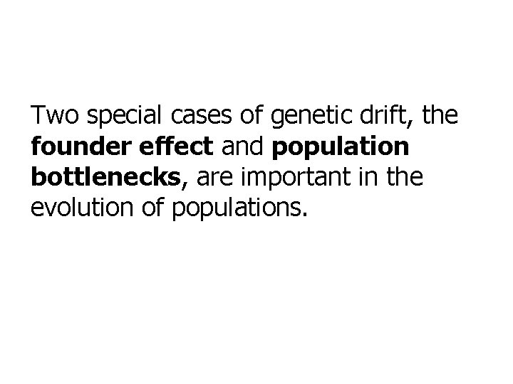 Two special cases of genetic drift, the founder effect and population bottlenecks, are important