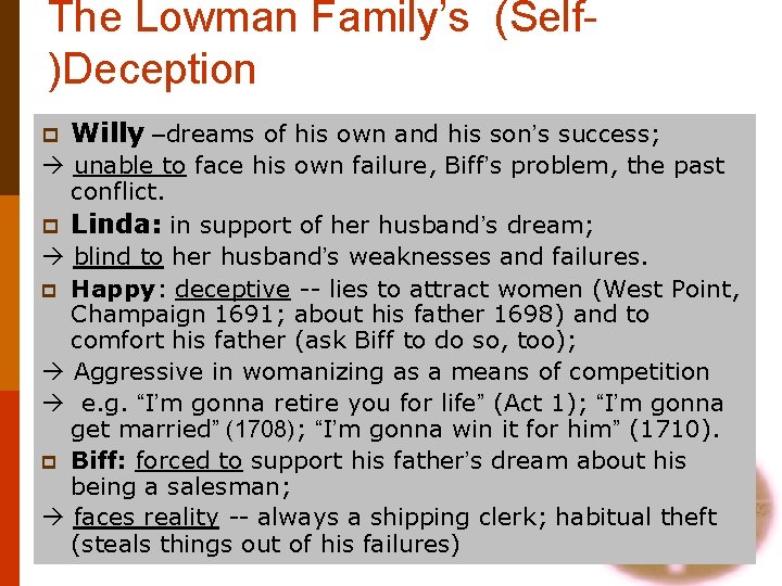 The Lowman Family’s (Self)Deception p Willy –dreams of his own and his son’s success;