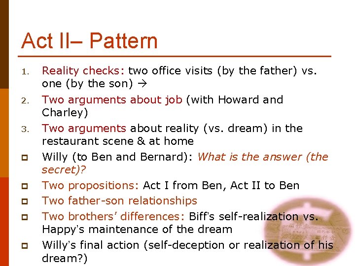 Act II– Pattern 1. 2. 3. p p p Reality checks: two office visits