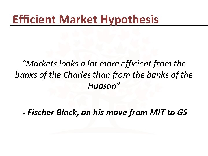Efficient Market Hypothesis “Markets looks a lot more efficient from the banks of the