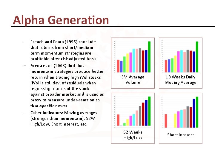 Alpha Generation – French and Fama (1996) conclude that returns from short/medium term momentum