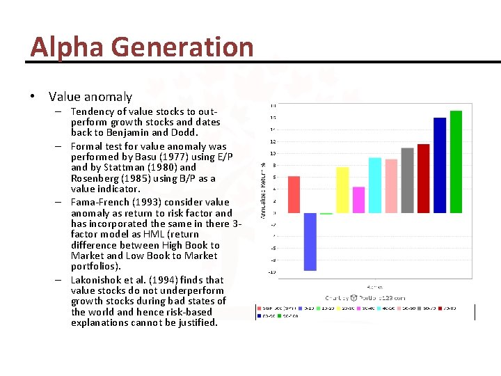 Alpha Generation • Value anomaly – Tendency of value stocks to outperform growth stocks