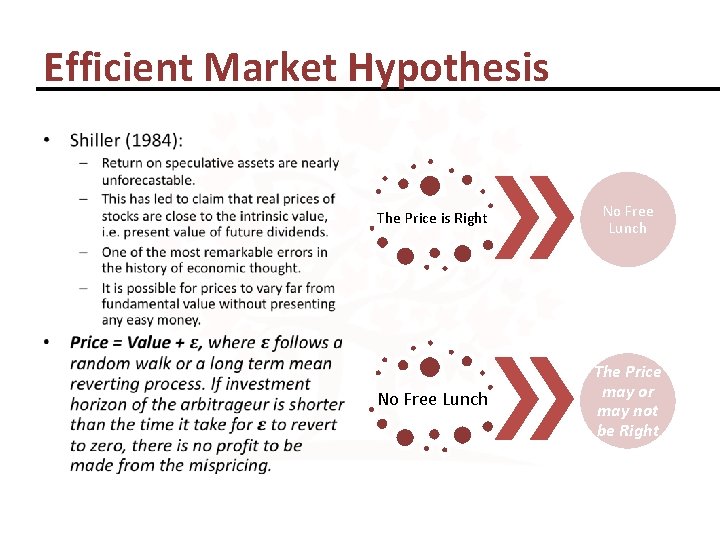 Efficient Market Hypothesis • The Price is Right No Free Lunch The Price may