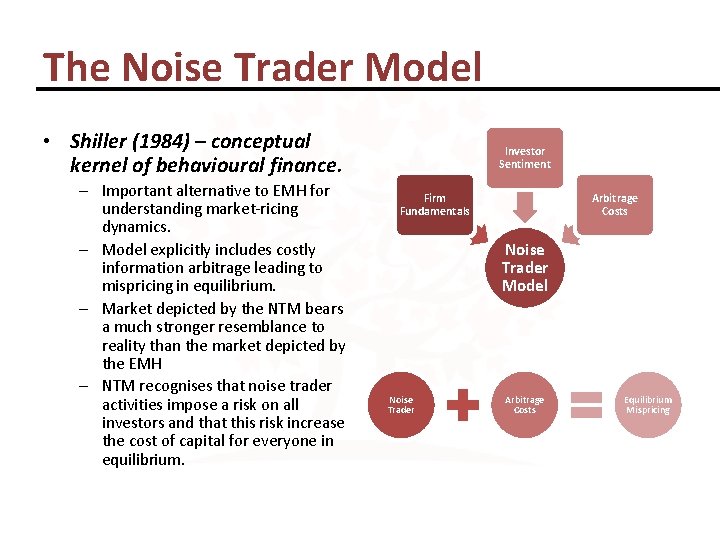 The Noise Trader Model • Shiller (1984) – conceptual kernel of behavioural finance. –