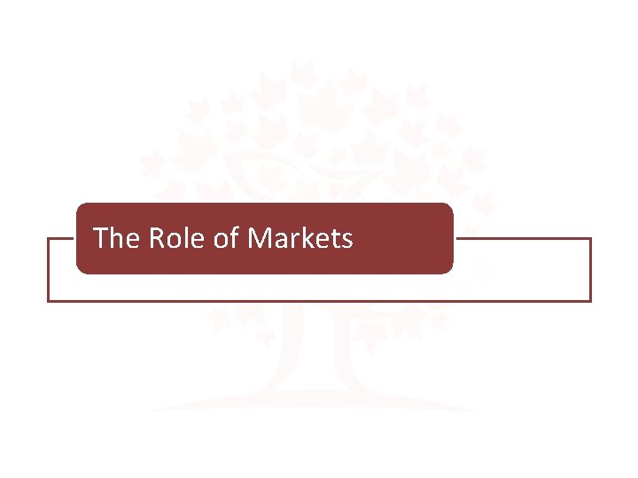 The Role of Markets 