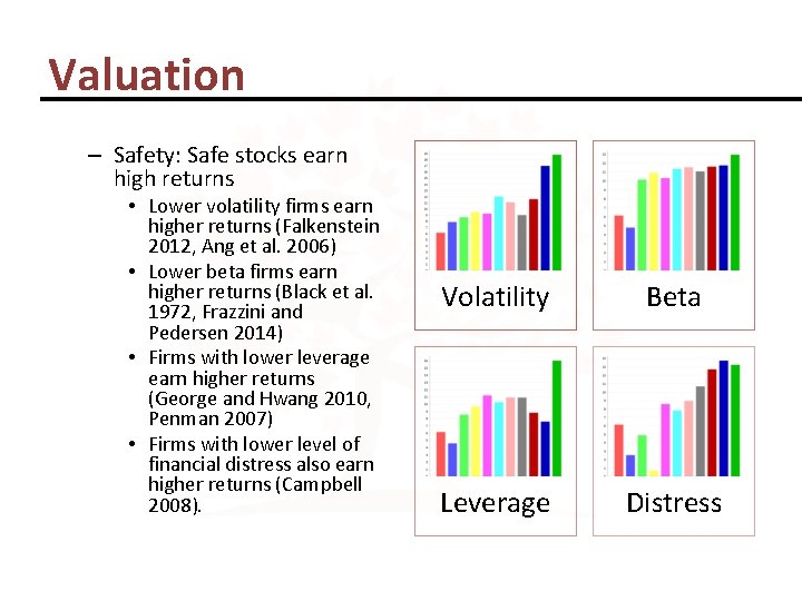 Valuation – Safety: Safe stocks earn high returns • Lower volatility firms earn higher