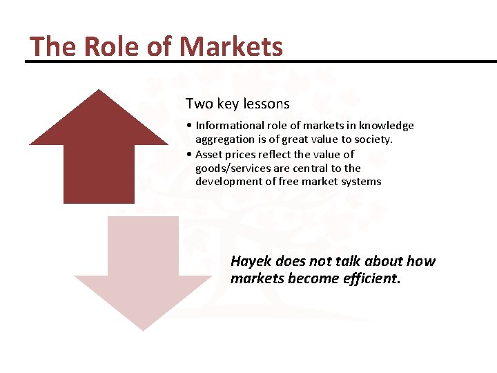 The Role of Markets Two key lessons • Informational role of markets in knowledge
