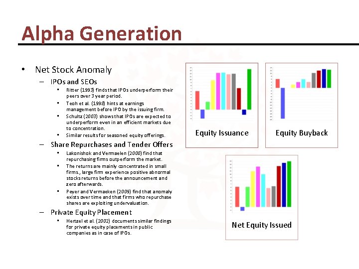 Alpha Generation • Net Stock Anomaly – IPOs and SEOs • • Ritter (1993)