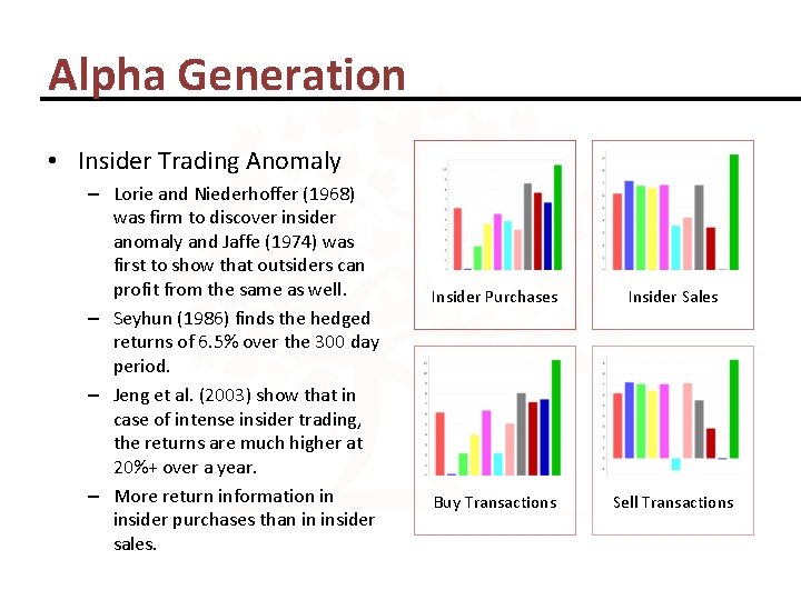 Alpha Generation • Insider Trading Anomaly – Lorie and Niederhoffer (1968) was firm to