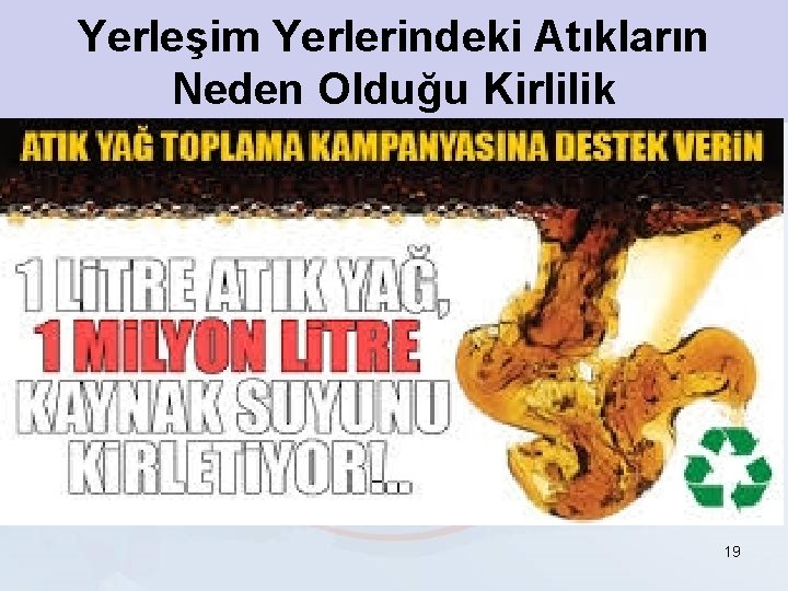 Yerleşim Yerlerindeki Atıkların Neden Olduğu Kirlilik Evsel atık sularda, bakteriler ve bilhassa insan ve