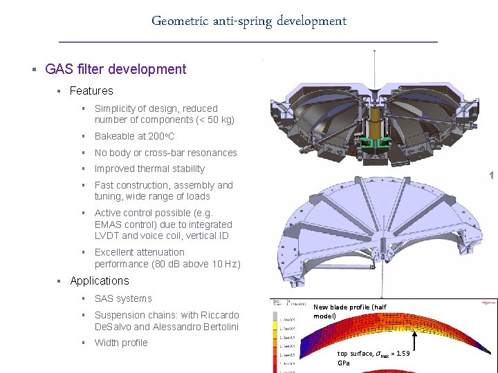 Geometric anti-spring development § GAS filter development § Features § Simplicity of design, reduced Geometric anti-spring development § GAS filter development § Features § Simplicity of design, reduced