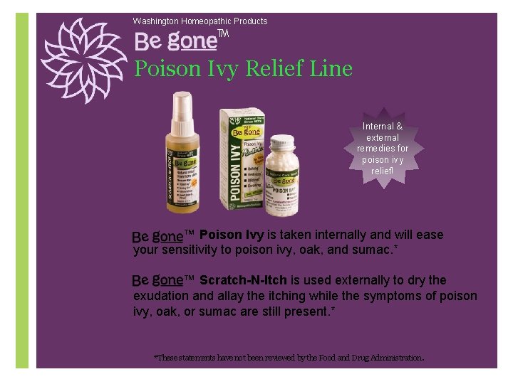 Washington Homeopathic Products ™ Poison Ivy Relief Line Internal & external remedies for poison