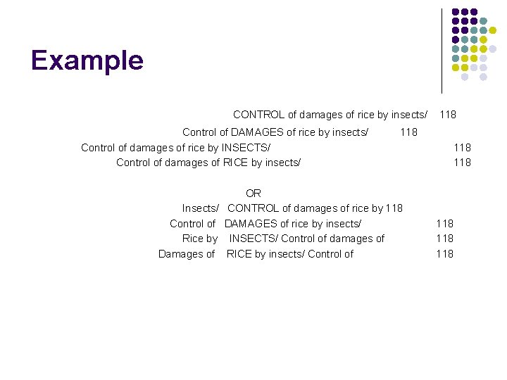 Example CONTROL of damages of rice by insects/ Control of DAMAGES of rice by